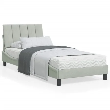 Bed frame with light gray velvet headboard 90x200 cm by , Beds and slatted bases - Ref: Foro24-3207825, Price: 144,72 €, Disc...