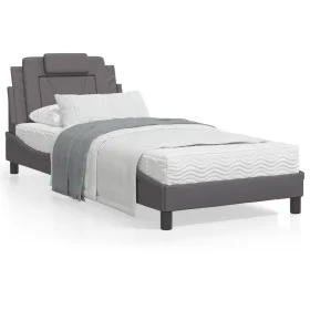 Estructura de cama con cabecero cuero sintético gris 90x190 cm de , Camas y somieres - Ref: Foro24-3208064, Precio: 150,81 €,...