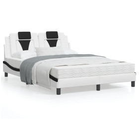 Estructura cama cabecero cuero sintético blanco negro 140x200cm de , Camas y somieres - Ref: Foro24-3208102, Precio: 232,96 €...