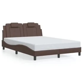Bed frame with LED lights in brown synthetic leather 140x200 cm by , Beds and slatted bases - Ref: Foro24-3214024, Price: 232...