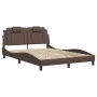 Bed frame with LED lights in brown synthetic leather 140x200 cm by , Beds and slatted bases - Ref: Foro24-3214024, Price: 232...