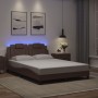 Bed frame with LED lights in brown synthetic leather 140x200 cm by , Beds and slatted bases - Ref: Foro24-3214024, Price: 233...