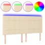 Cabecero con luces LED tela crema 160x5x118/128 cm