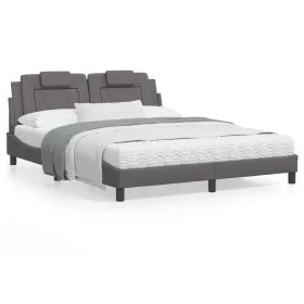 Bed frame with LED lights, gray PE leather, 160x200 cm. by , Beds and slatted bases - Ref: Foro24-3214032, Price: 246,83 €, D...