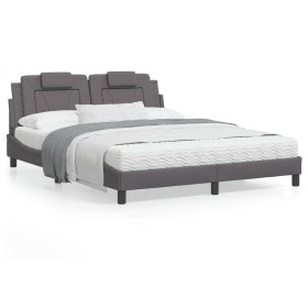 Estructura de cama con luces LED cuero PE gris 160x200 cm de , Camas y somieres - Ref: Foro24-3214032, Precio: 241,81 €, Desc...
