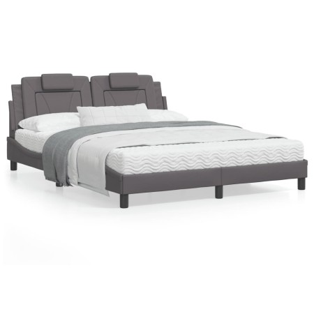Bed frame with LED lights, gray PE leather, 160x200 cm. by , Beds and slatted bases - Ref: Foro24-3214032, Price: 241,81 €, D...