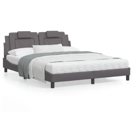 Bed frame with LED lights, gray PE leather, 160x200 cm. by , Beds and slatted bases - Ref: Foro24-3214032, Price: 246,83 €, D...