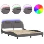 Bed frame with LED lights, gray PE leather, 160x200 cm. by , Beds and slatted bases - Ref: Foro24-3214032, Price: 246,83 €, D...