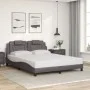 Bed frame with LED lights, gray PE leather, 160x200 cm. by , Beds and slatted bases - Ref: Foro24-3214032, Price: 246,83 €, D...