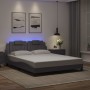 Bed frame with LED lights, gray PE leather, 160x200 cm. by , Beds and slatted bases - Ref: Foro24-3214032, Price: 241,81 €, D...