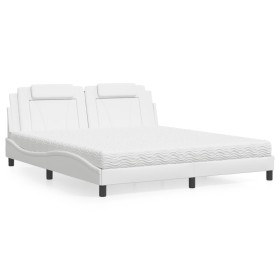 Bett mit weißem Kunstleder-Matratze 180x200 cm von , Betten und Lattenroste - Ref: Foro24-3208811, Preis: 458,24 €, Rabatt: %