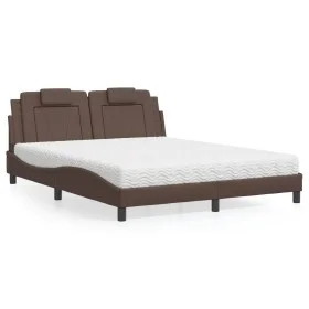 Bed with brown synthetic leather mattress 160x200 cm by , Beds and slatted bases - Ref: Foro24-3208805, Price: 413,30 €, Disc...