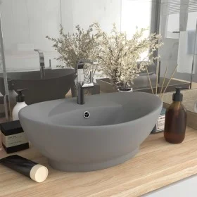 Luxuriöses ovales Waschbecken mit mattem hellgrauem Keramiküberlauf von vidaXL, Sinkt - Ref: Foro24-146938, Preis: 70,71 €, R...