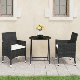 3-piece garden bistro set, black PE rattan with tempered glass. by , Garden sets - Ref: Foro24-3095926, Price: 192,24 €, Disc...