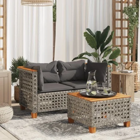 Ecksofas für den Garten mit 2 Kissen aus grauem Kunststoff-Rattan von , Outdoor-Sofas - Ref: Foro24-365936, Preis: 190,16 €, ...