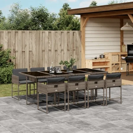 Garden dining set 9 pieces and gray synthetic rattan cushions by , Garden sets - Ref: Foro24-3278047, Price: 701,24 €, Discou...