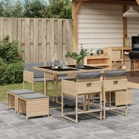Set comedor de jardín 9 pzas con cojines ratán sintético beige de , Conjuntos de jardín - Ref: Foro24-3278087, Precio: 458,13...