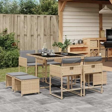 Set comedor de jardín 9 pzas con cojines ratán sintético beige de , Conjuntos de jardín - Ref: Foro24-3278087, Precio: 400,82...