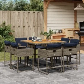 Garden dining set 9 pieces and gray synthetic rattan cushions by , Garden sets - Ref: Foro24-3278149, Price: 571,13 €, Discou...