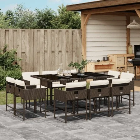 Garden dining set 11 pieces with brown synthetic rattan cushions by , Garden sets - Ref: Foro24-3278156, Price: 728,60 €, Dis...