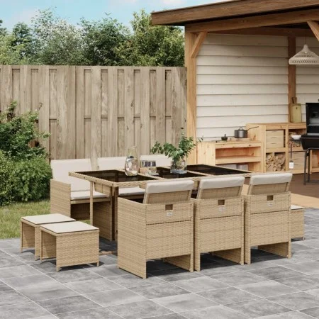 Garden dining set 11 pieces with beige synthetic rattan cushions by , Garden sets - Ref: Foro24-3277737, Price: 646,65 €, Dis...