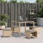 Gartenhocker mit 4 Stück Kissen aus PE-Rattan in Beige-Mix, 40x40x35cm. von , Hocker für den Außenbereich - Ref: Foro24-40074...