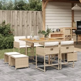 Garden dining set 9 pieces with beige synthetic rattan cushions by , Garden sets - Ref: Foro24-3278091, Price: 476,87 €, Disc...
