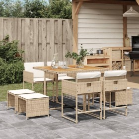 Set comedor de jardín 9 pzas con cojines ratán sintético beige de , Conjuntos de jardín - Ref: Foro24-3278091, Precio: 365,71...