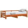 Solid pine wood brown wax trundle sofa bed 90x190 cm by , Beds and slatted bases - Ref: Foro24-847160, Price: 138,44 €, Disco...