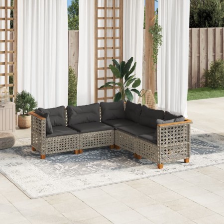 Gartensofagarnitur mit 5-teiligen Kissen aus grauem synthetischem Rattan. von , Gartensets - Ref: Foro24-3261825, Preis: 432,...