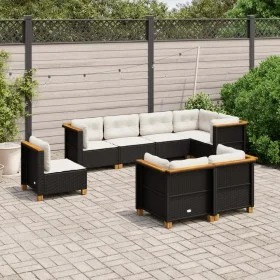 Gartensofa-Set und Kissen, 8-teilig, aus schwarzem Kunststoff-Rattan. von , Gartensets - Ref: Foro24-3261899, Preis: 661,60 €...