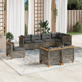 Set de sofás de jardín y cojines 8 piezas ratán sintético gris