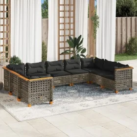 Garden furniture set 9 pieces and gray synthetic rattan cushions by , Garden sets - Ref: Foro24-3261981, Price: 774,09 €, Dis...