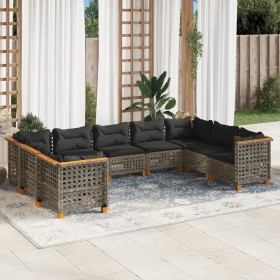 Set de muebles de jardín 9 pzas y cojines ratán sintético gris de , Conjuntos de jardín - Ref: Foro24-3261981, Precio: 760,63...