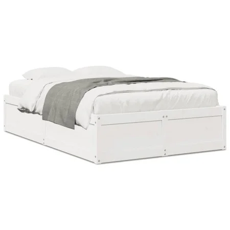 Solid white pine wood bed frame 135x190 cm by , Beds and slatted bases - Ref: Foro24-3282385, Price: 203,67 €, Discount: %