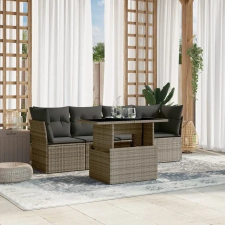 Gartensofagarnitur mit 5-teiligen Kissen aus grauem synthetischem Rattan. von , Gartensets - Ref: Foro24-3266350, Preis: 327,...