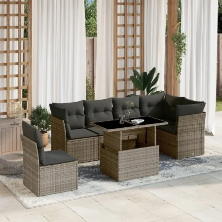 7-piece garden sofa set with gray synthetic rattan cushions by , Garden sets - Ref: Foro24-3266620, Price: 452,12 €, Discount: %