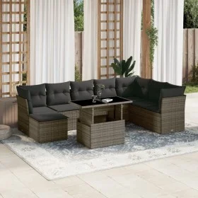 Garden furniture set 9 pieces and gray synthetic rattan cushions by , Garden sets - Ref: Foro24-3266790, Price: 547,44 €, Dis...
