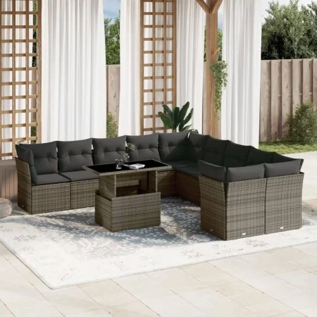 Gartensofa-Set, 11-teilig, mit grauen Kissen aus synthetischem Rattan. von , Gartensets - Ref: Foro24-3266880, Preis: 677,31 ...
