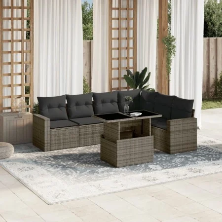 7-piece garden sofa set with gray synthetic rattan cushions by , Garden sets - Ref: Foro24-3267300, Price: 458,01 €, Discount: %