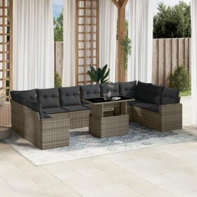 Gartensofa-Set, 11-teilig, mit grauen Kissen aus synthetischem Rattan. von , Gartensets - Ref: Foro24-3267520, Preis: 684,98 ...