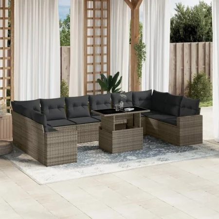 Garden sofa set 11 pieces and gray synthetic rattan cushions by , Garden sets - Ref: Foro24-3267520, Price: 686,98 €, Discoun...