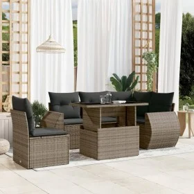 6-piece garden furniture set with gray synthetic rattan cushions by , Garden sets - Ref: Foro24-3268540, Price: 437,97 €, Dis...