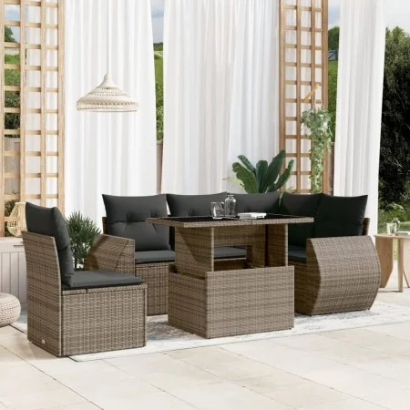 Gartenmöbel-Set 6-teilig mit grauen Polstern aus synthetischem Rattan von , Gartensets - Ref: Foro24-3268540, Preis: 437,97 €...