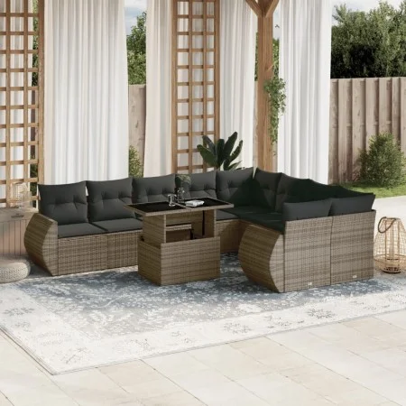 Garden sofa set 10 pieces with gray synthetic rattan cushions by , Garden sets - Ref: Foro24-3268760, Price: 707,12 €, Discou...