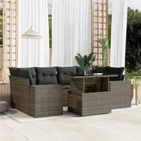 7-piece garden sofa set with gray synthetic rattan cushions by , Garden sets - Ref: Foro24-3269020, Price: 494,73 €, Discount: %