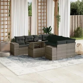 Garden furniture set 9 pieces and gray synthetic rattan cushions by , Garden sets - Ref: Foro24-3269060, Price: 604,06 €, Dis...