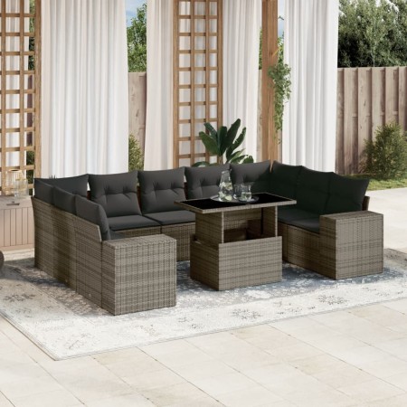 Garden sofa set 10 pieces with gray synthetic rattan cushions by , Garden sets - Ref: Foro24-3269370, Price: 654,19 €, Discou...