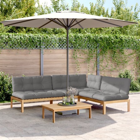 Garden pallet sofa set with 4 acacia wood cushions. by , Outdoor sofas - Ref: Foro24-3209332, Price: 615,83 €, Discount: %