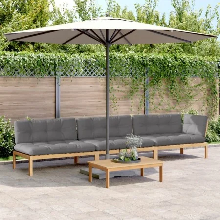 Garden pallet sofa set with 4 acacia wood cushions. by , Outdoor sofas - Ref: Foro24-3209326, Price: 609,51 €, Discount: %
